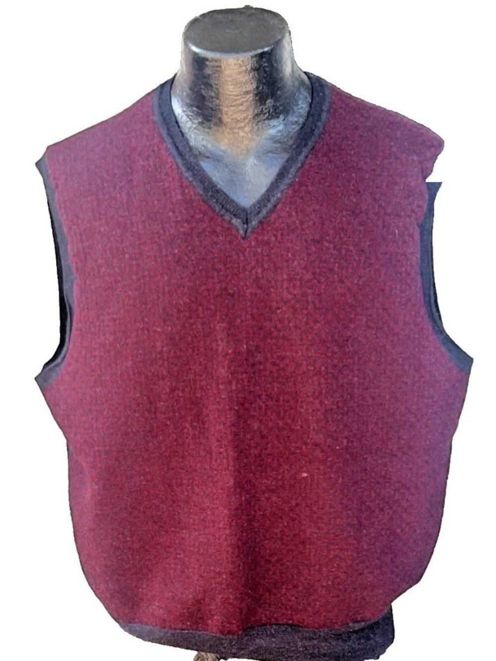 Austin Reed London Merino Wool Sweater Vest Mens XL Burgundy Grey V-Neck
